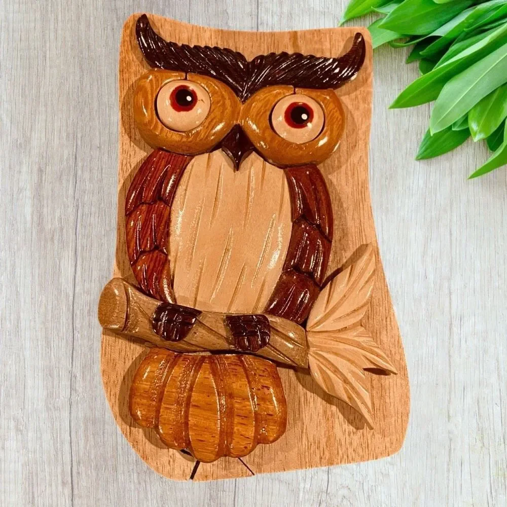 Owl Wood Puzzle Trinket Jewelry Box